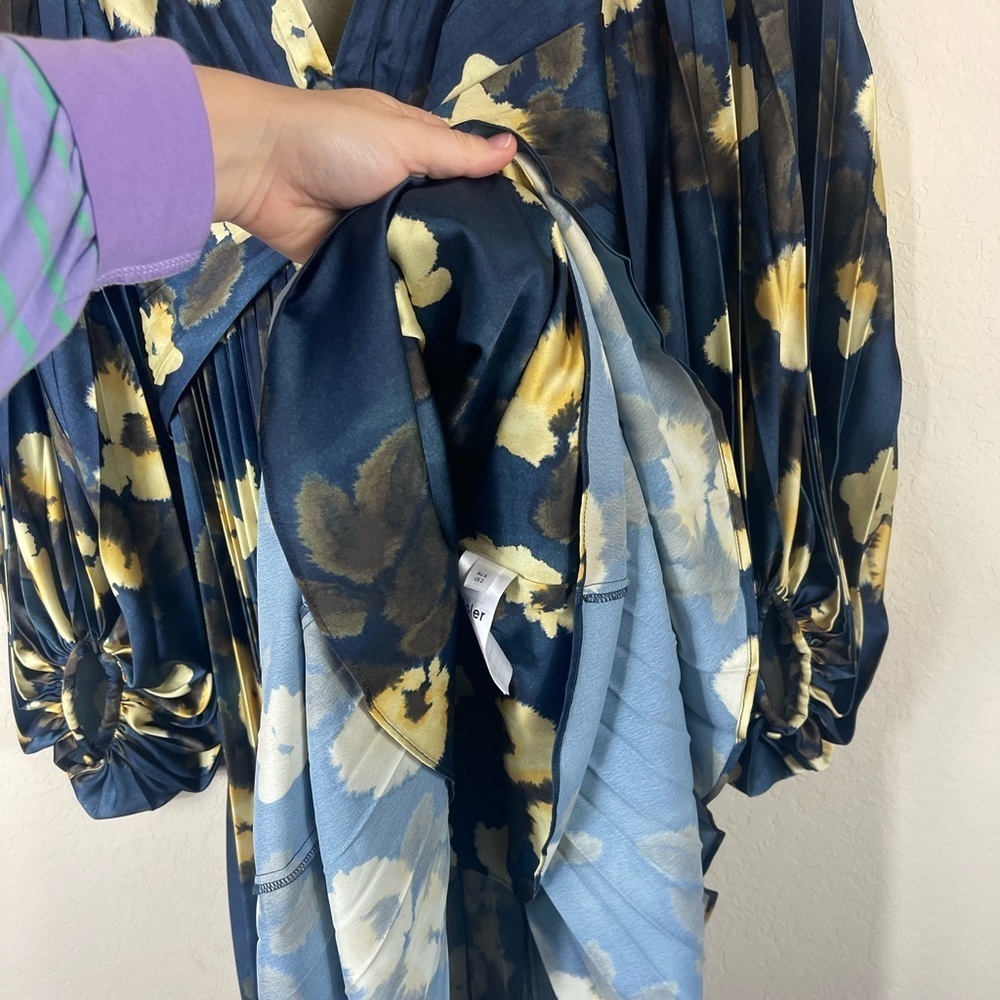 Acler Palms Pleated Long Sleeve Midi Dress Navy Floral Size 2 - Picture 10 of 15
